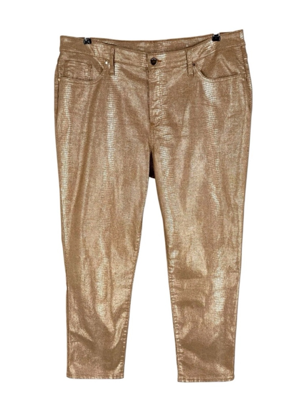 Chicos So Slimming Ankle Jeans Size 3 Metallic Gold Alligator Texture Stretch 16